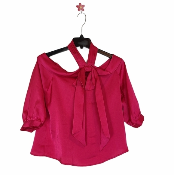 Cece Bow Off Shoulder Top Hot Pink Blouse XSmall NWT - Picture 6 of 9